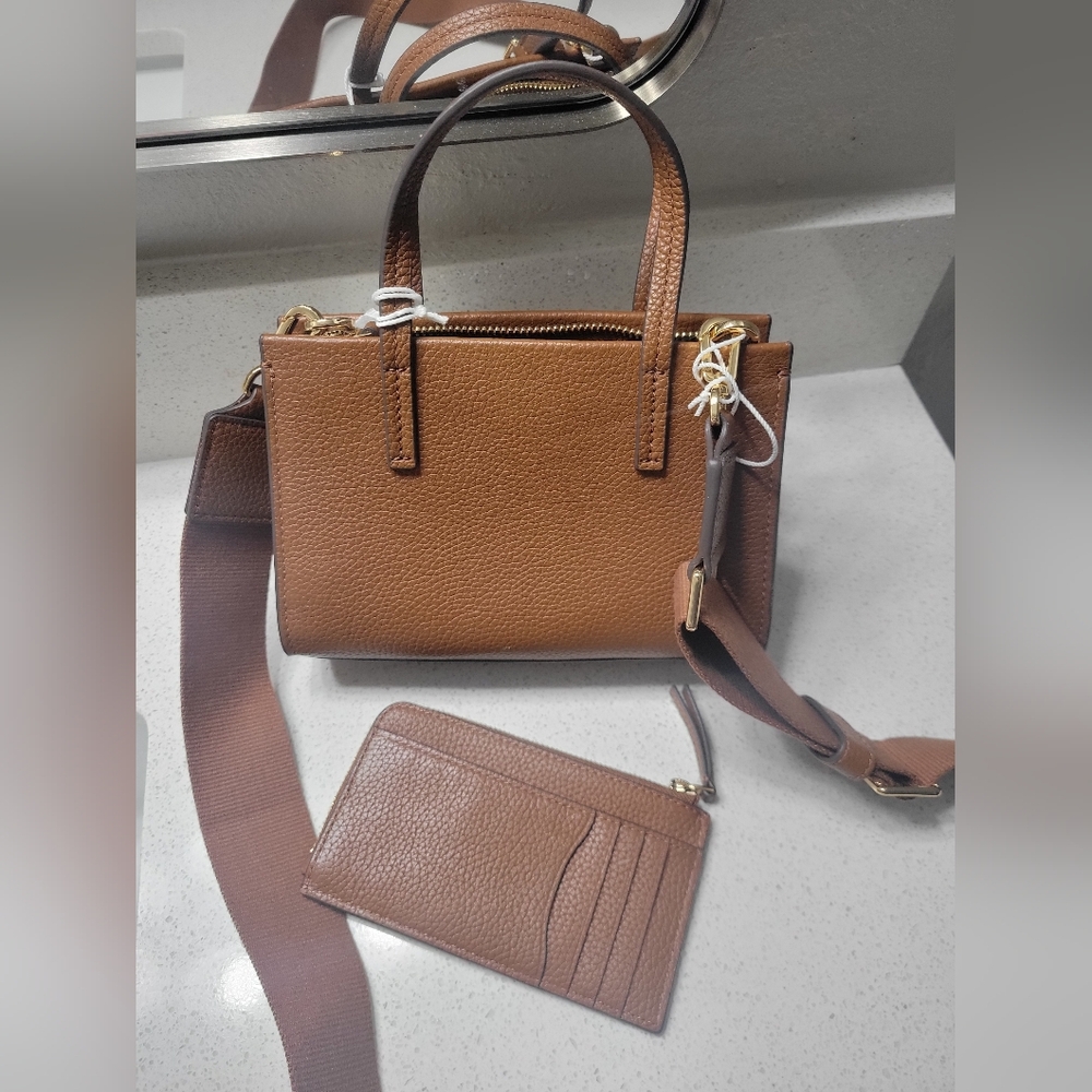 Tory Burch Brown Pebbled Leather Tote with Wristlet - Picture 5 of 6